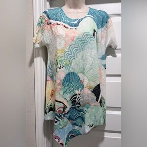 Artistic Wave Print Short Sleeve Top